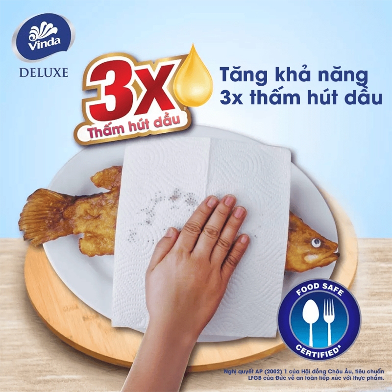[MUA 2 LỐC KHĂN BẾP CUỘN TẶNG 1 GÓI KHĂN TREO TƯỜNG] Khăn giấy bếp đa năng siêu thấm Vinda Deluxe (6 Cuộn)