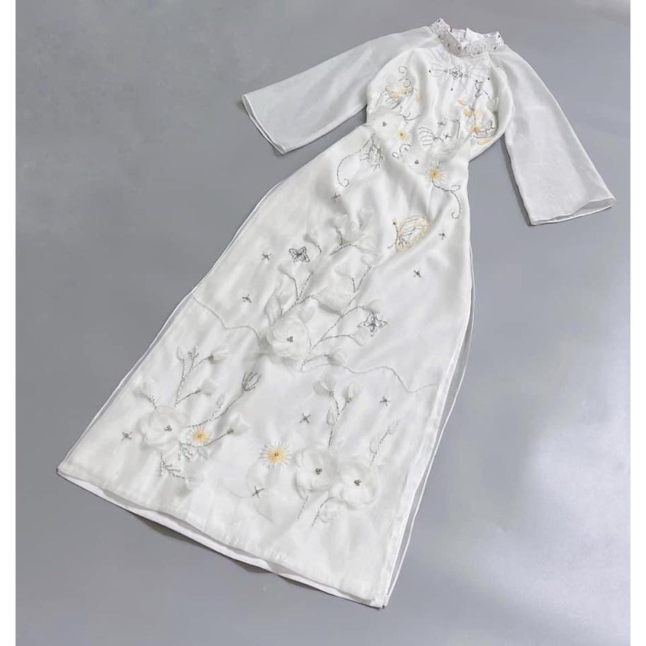 Áo Dài Dạ Tiệc Cách Tân Thiết Kế Tay Lỡ Đính Hoa Siêu Xinh Cho Các Nàng, A17