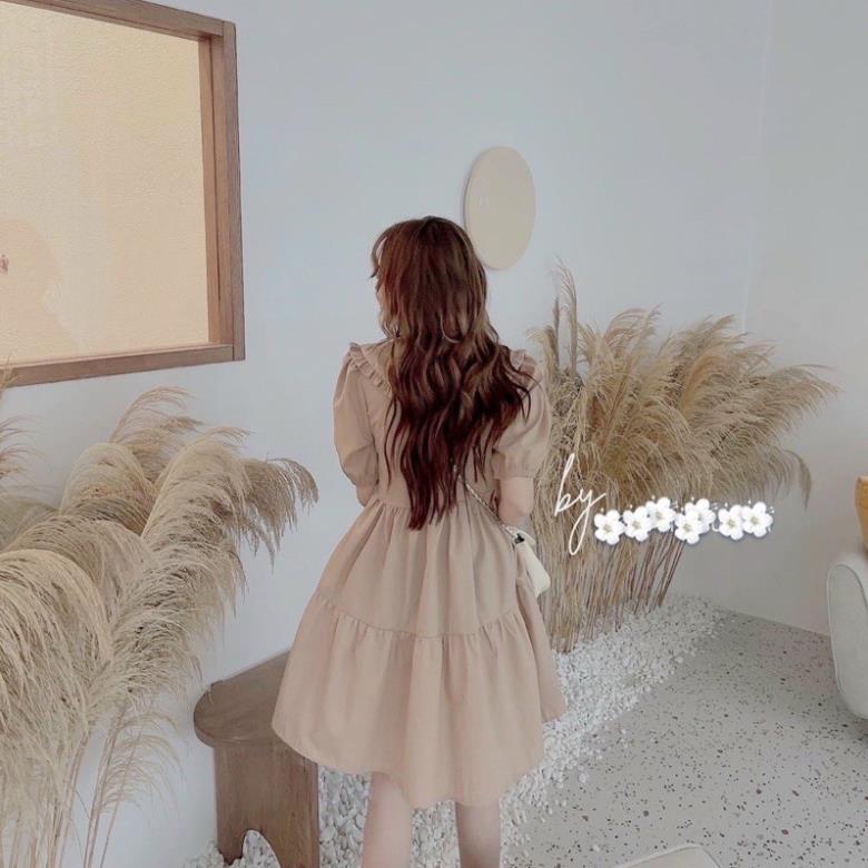 X2 Đầm ngắn dáng xòe cổ bẻ váy babydoll kem cổ bèo tầng (kèm hình thật