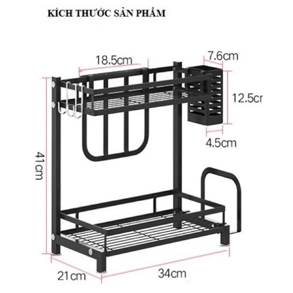 Kệ Gia Vị Thép Đen Đa Năng 2 Tầng Có Ống Cắm Đũa Và Giá Để Thớt - Kệ Gia Vị Nhà Bếp Đa Năng Chất Cao Cấp Chống Han Gỉ