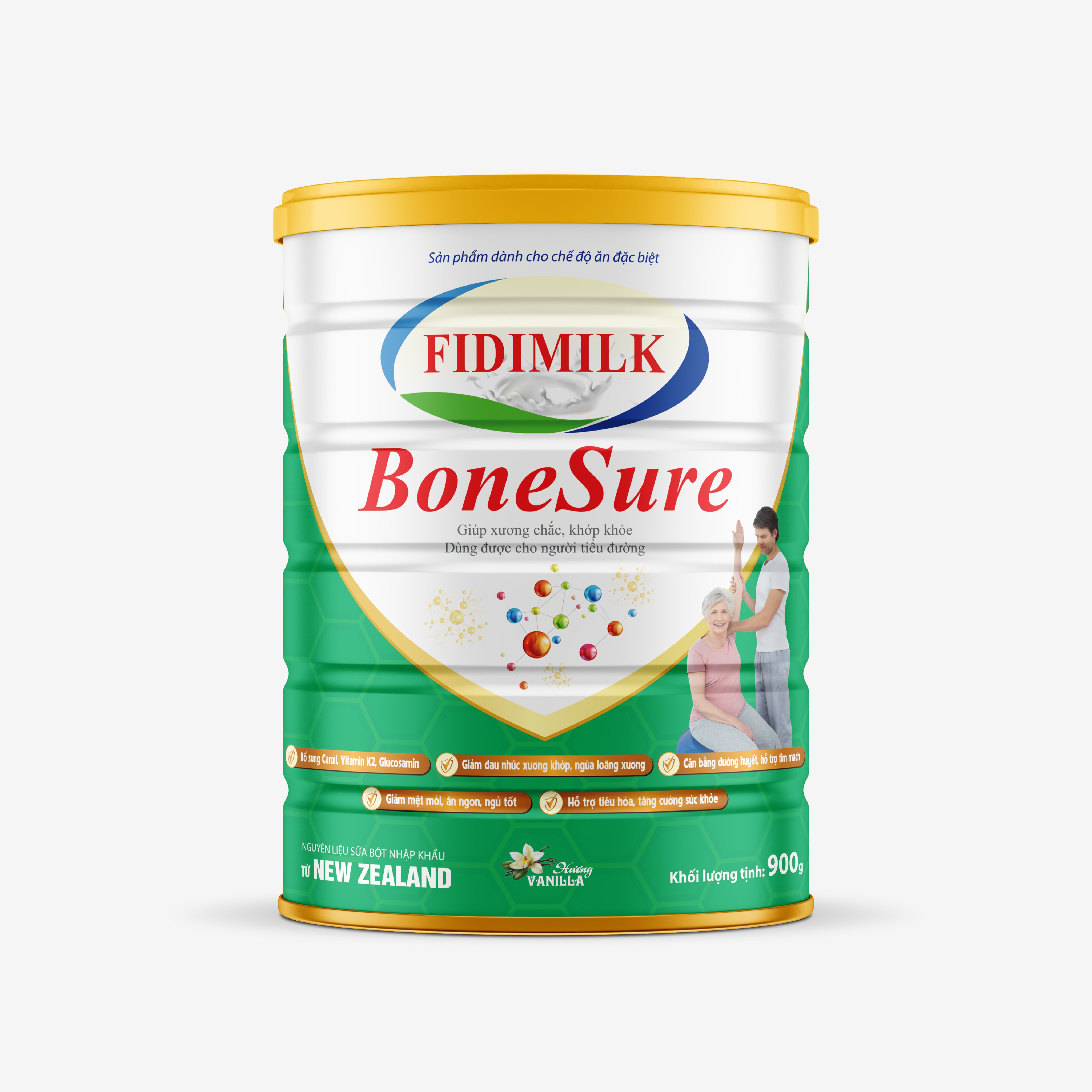 Combo 5 lon Sữa bột FIDIMILK BONE SURE lon 900g - Bảo vệ sụn và xương khớp, dành cho người từ 35 tuổi trở lên.