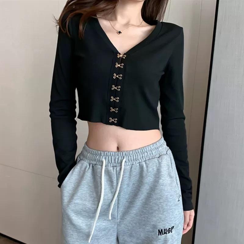 MS798 Áo len nữ dài tay cúc cài croptop độc lạ cá tính