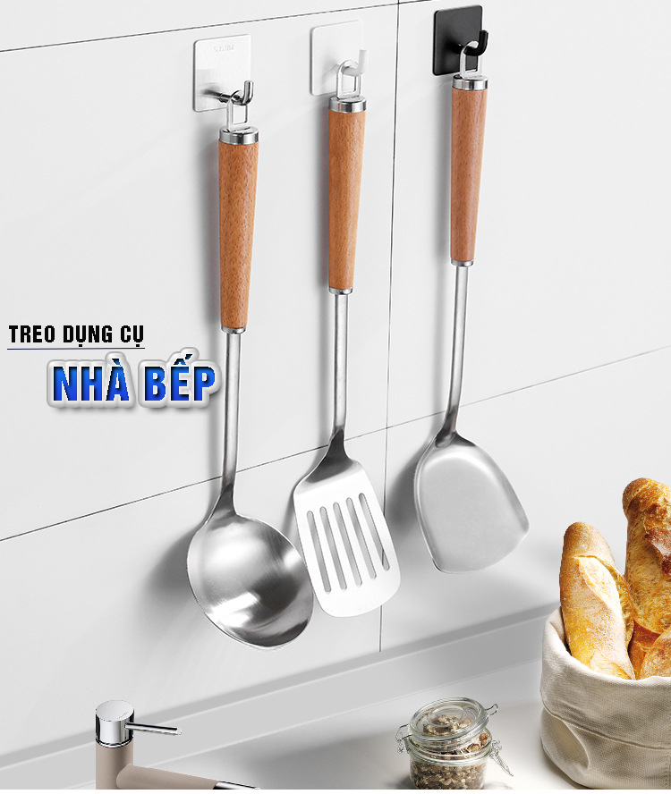 Combo 4 móc treo loại A1 màu đen, Inox 304, SUS304 dùng miếng dính dán tường không cần khoan, xắp xếp treo đồ đạc gọn gàng, tiết kiệm không gian, đồ dùng gia đình, Dan House 311-A1-4