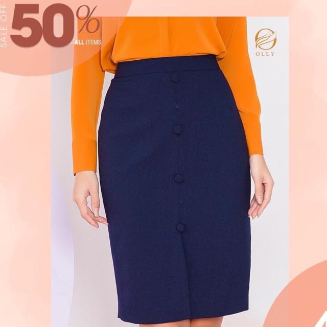 Chân váy bút chì sẻ giữa đính cúc vải thời trang nữ