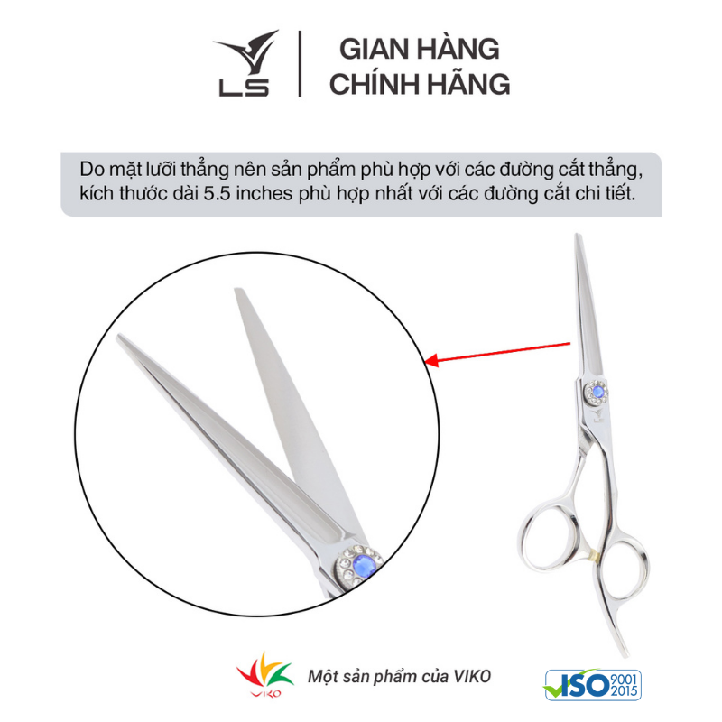 Kéo cắt tóc LS lưỡi thẳng quai offset vênh đỡ ngón cố định FA73/5.5