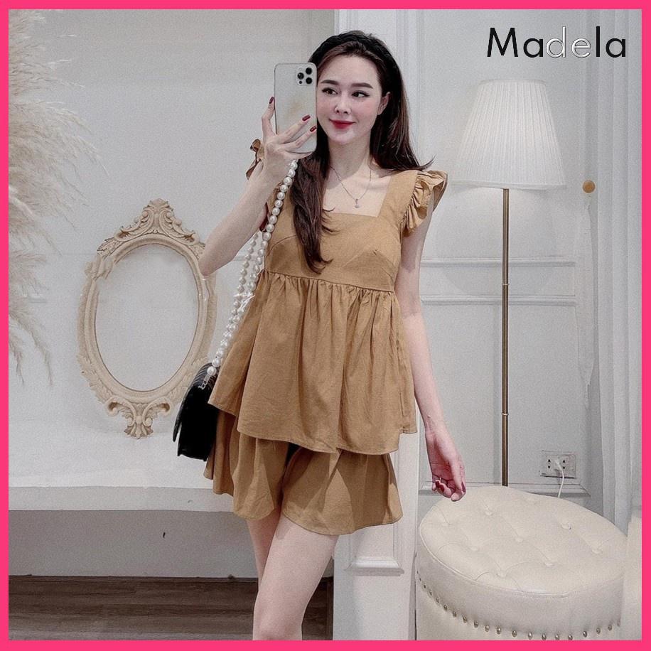 Bộ đồ cánh tiên nữ Babydoll chất voan đũi 2 mầu Nâu trắng cao cấp