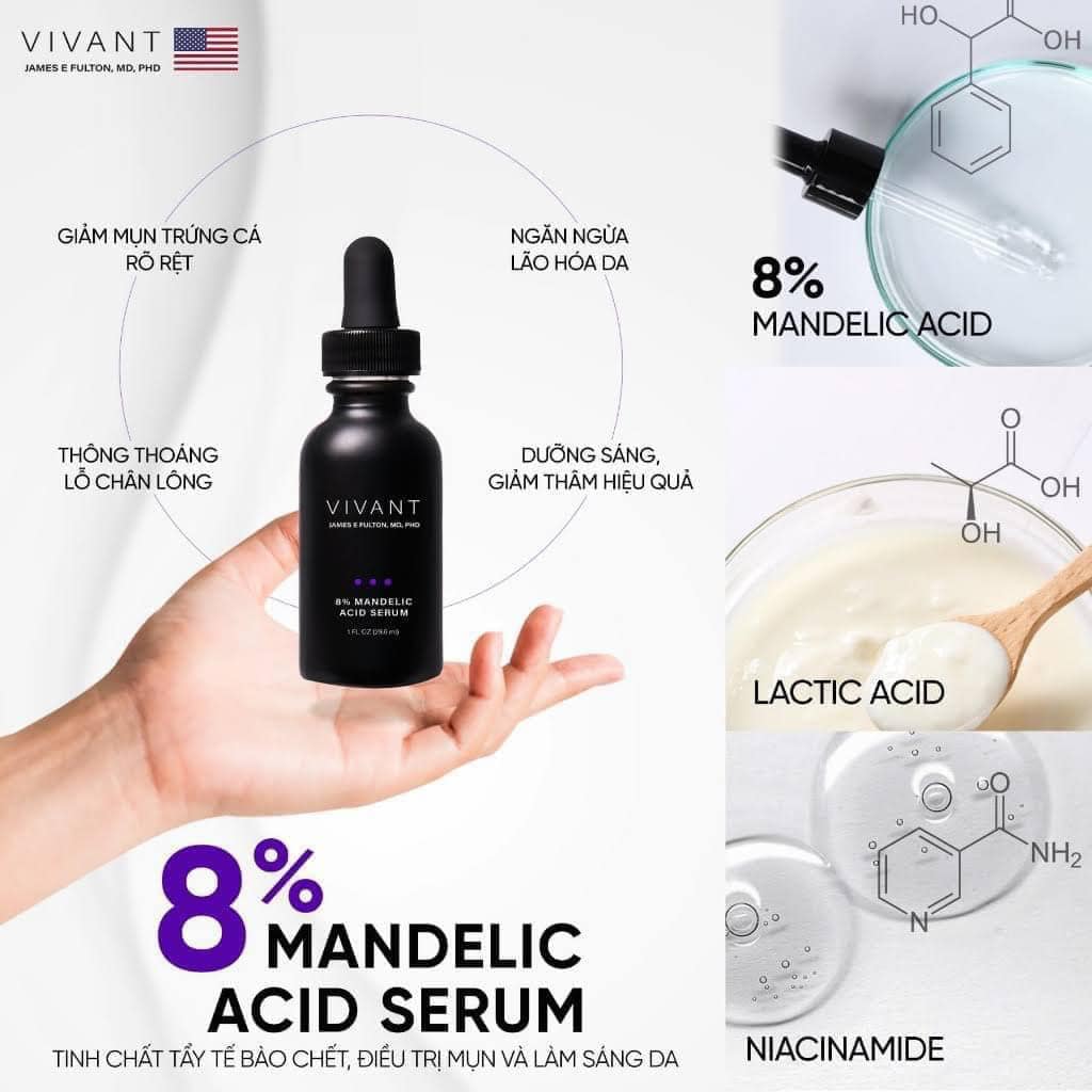 Vivant 8% Mandelic Acid 3-In-1 Serum Giúp Giảm Mụn, Trẻ Hóa Da