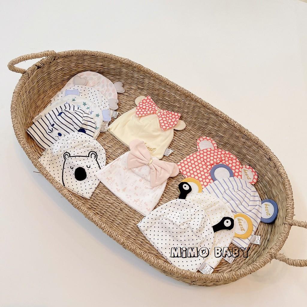 Mũ cotton sơ sinh cao cấp hình nơ, hình gấu đáng yêu Mimo Baby cho bé 0-6m MD20