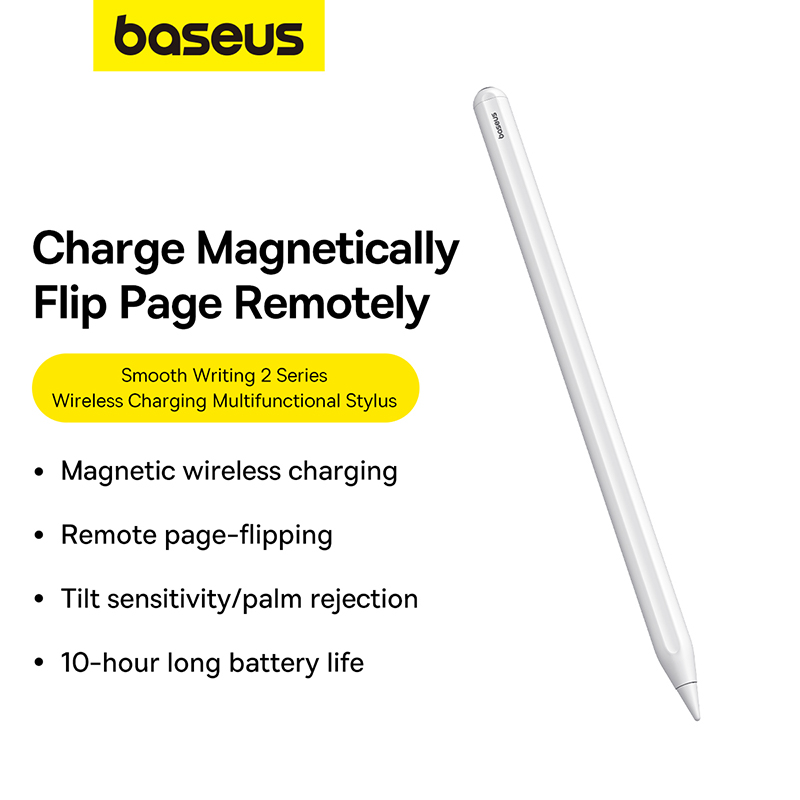 Bút Cảm Ứng Sạc Không Dây OS-Baseus Smooth Writing 2 Series Wireless Charging Multifunctional Stylus, Moon White (Active Wireless Version with active pen tip) (Hàng chính hãng)