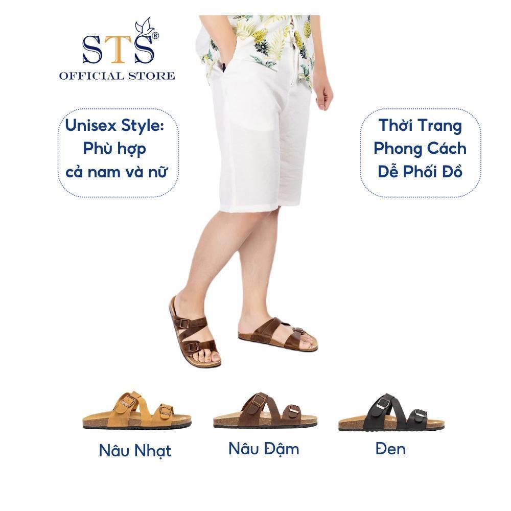 Dép Birken Unisex Nam Nữ Dep quai ngang chéo đế trấu bánh mì thấp DA BÒ THẬT NGUYÊN TẤM siêu bền chống nước nhẹ ST25