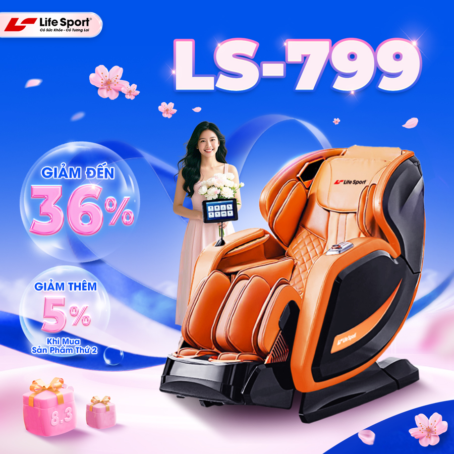 Ghế Massage Toàn Thân Giá Rẻ Lifesport LS-799, Điều Khiển Bằng Giọng Nói, Ion Âm Hiện Đại