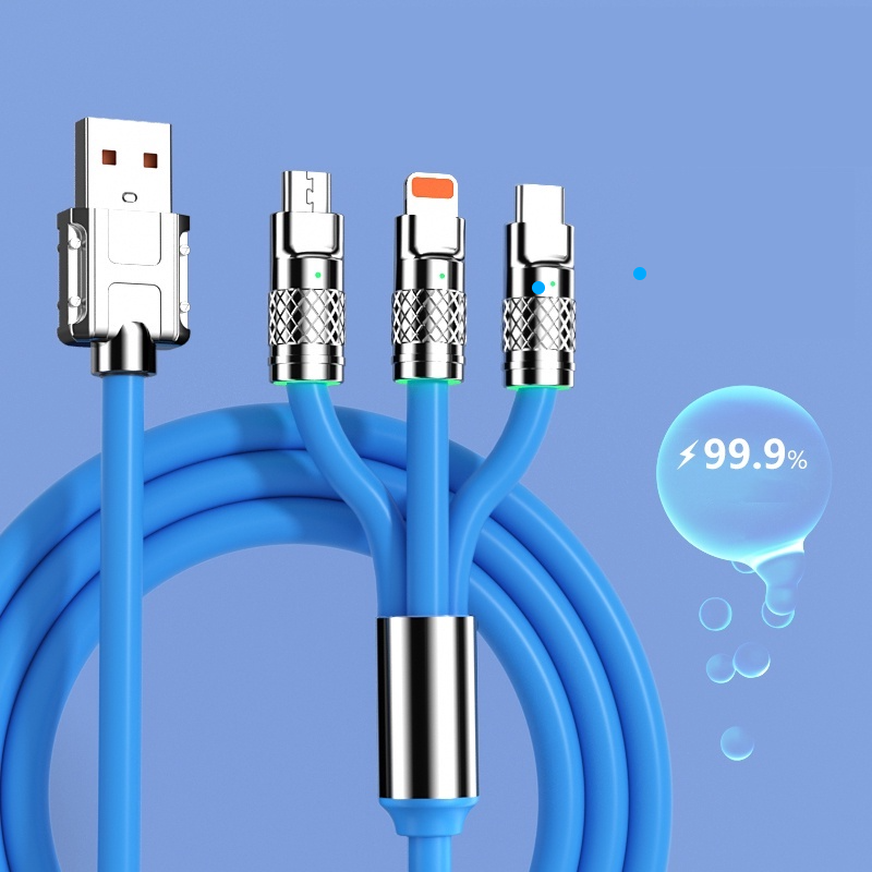 Cáp Sạc Nhanh 3 Đầu 120w Hỗ Trợ Sạc Cổng Type C/IP/Micro Cáp Sạc Nhanh 3 Trong 1 Bằng Silicone Và Hợp Kim Kẽm