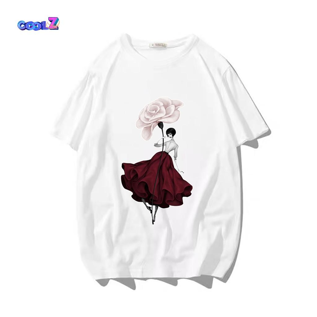 Áo thun tay lỡ.Hình Flower Girl. CoolZ phông Unisex nam nữ Cotton oversize form rộng CZ303
