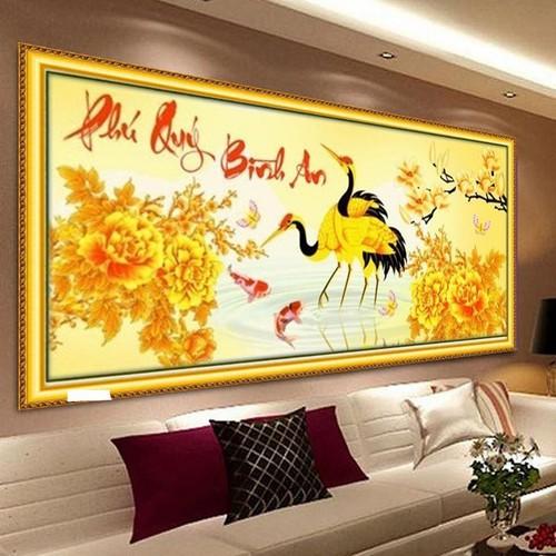 Tranh Đính Đá PHÚ QUÝ BÌNH AN . Kích Thước: 1m x 48cm