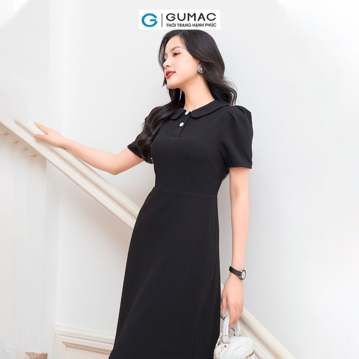 Đầm A cổ trụ GUMAC DD10063