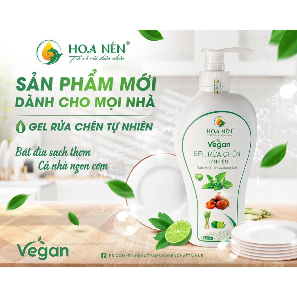 Gel rửa chén thiên nhiên Hoa Nén 550ml - vegan - bảo vệ da tay, không hoá chất bảo quản