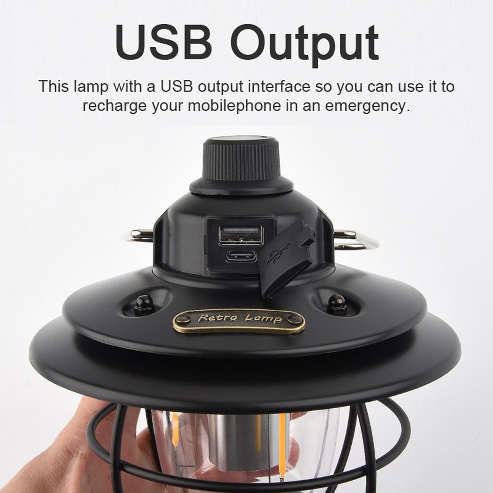 USB Charging Light Retro Camp Lantern Outdoor Camping Hiking Tent Night Light Lamp Stepless Dimming 3 Light Modes