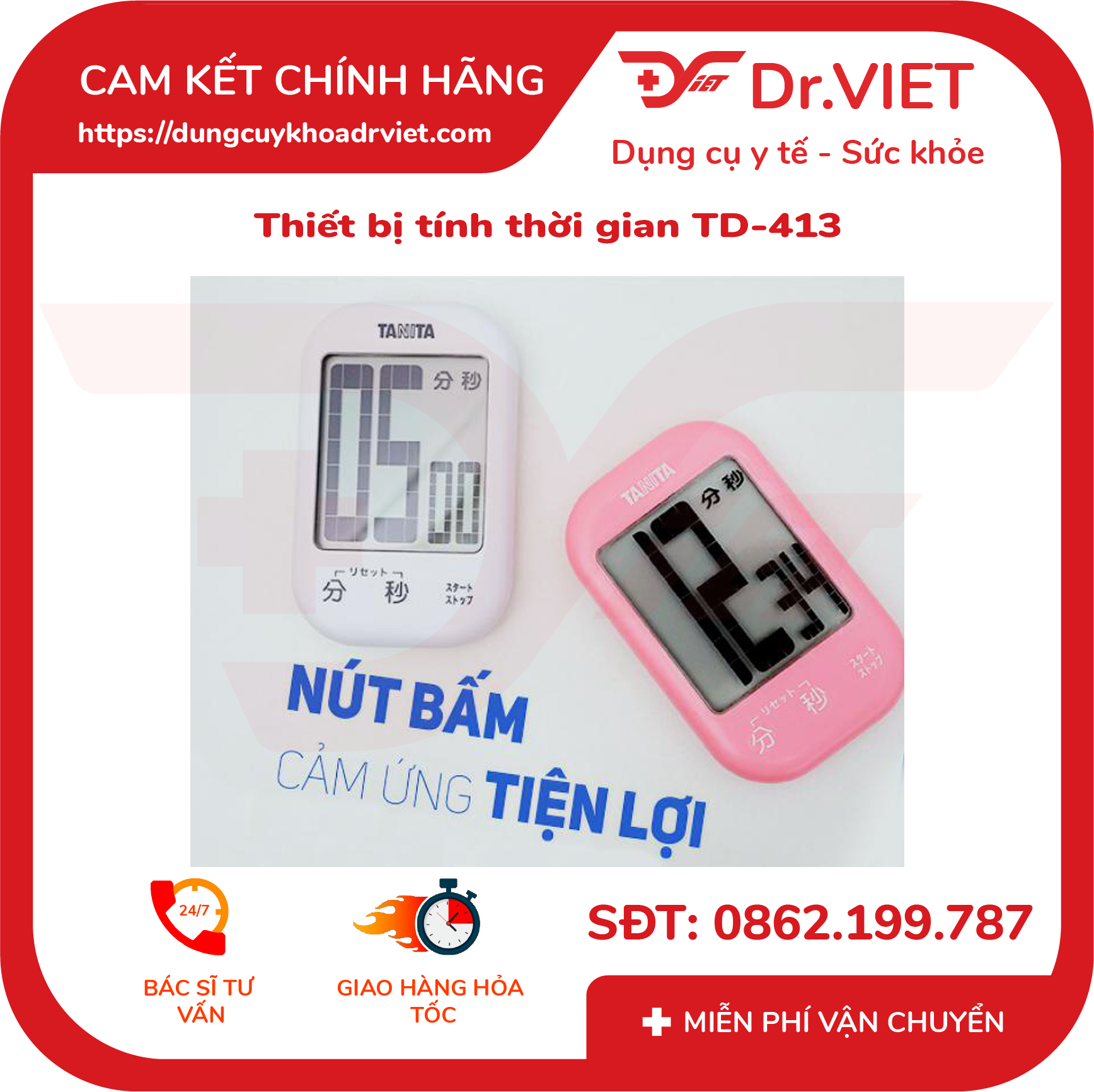 Đồng hồ đếm ngược TD-413 (tính thời gian nấu ăn, học tập, dùng trong  salon tóc hay các cuộc thi ) - Dr Viet