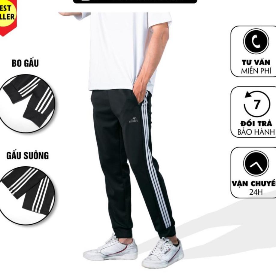Quần 3 sọc nam - quần thể dục học sinh có dây rút, khóa túi, dáng trẻ, thể thao