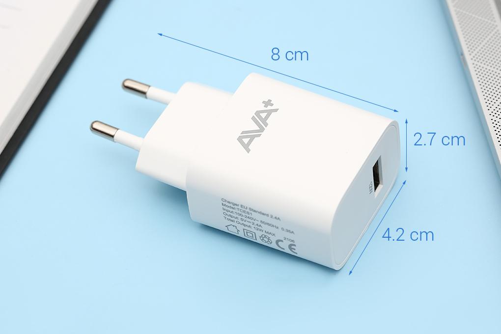 Adapter Sạc USB 12W AVA+ TCES1 Trắng - Hàng chính hãng