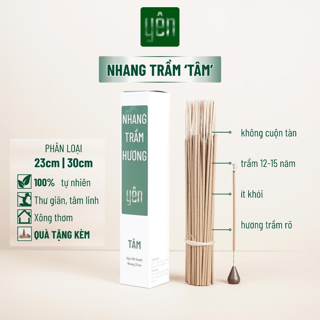 Nhang Trầm Hương Yên Loại Tâm 23-30cm Hộp 100 thanh Sạch Tự Nhiên Ít Khói Dùng Thờ Cúng Xông Thơm - Nhang Trầm 30cm