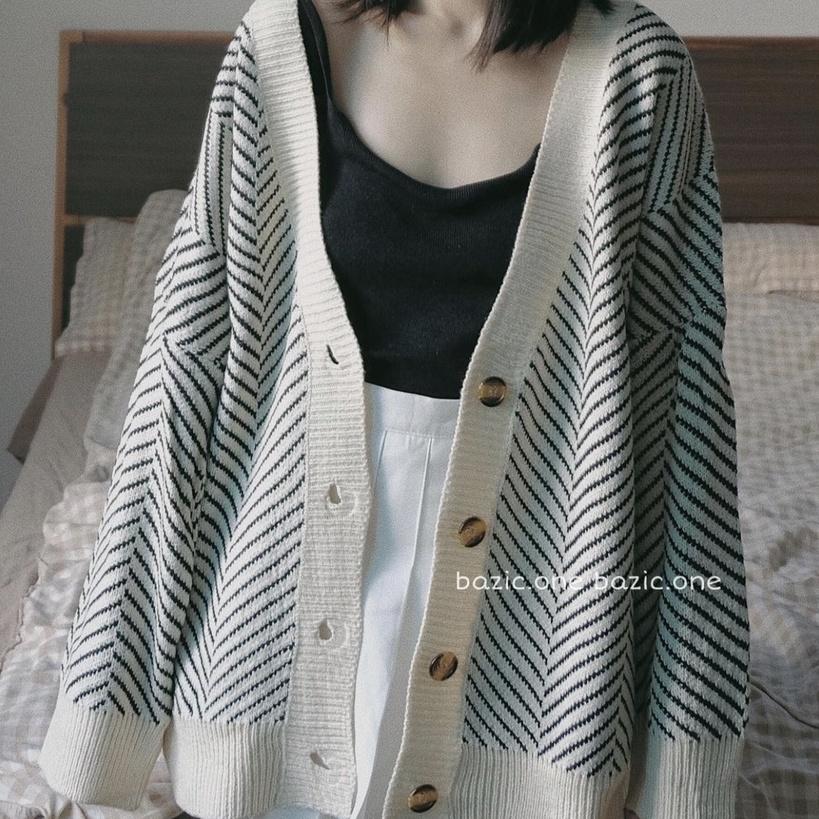 Áo Cardigan len sọc đan viền trơn hàng Quảng Châu dáng Ulzzang Lyn Closet C230L