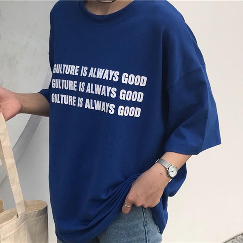 Áo thun nữ cổ tròn ngắn tay in chữ