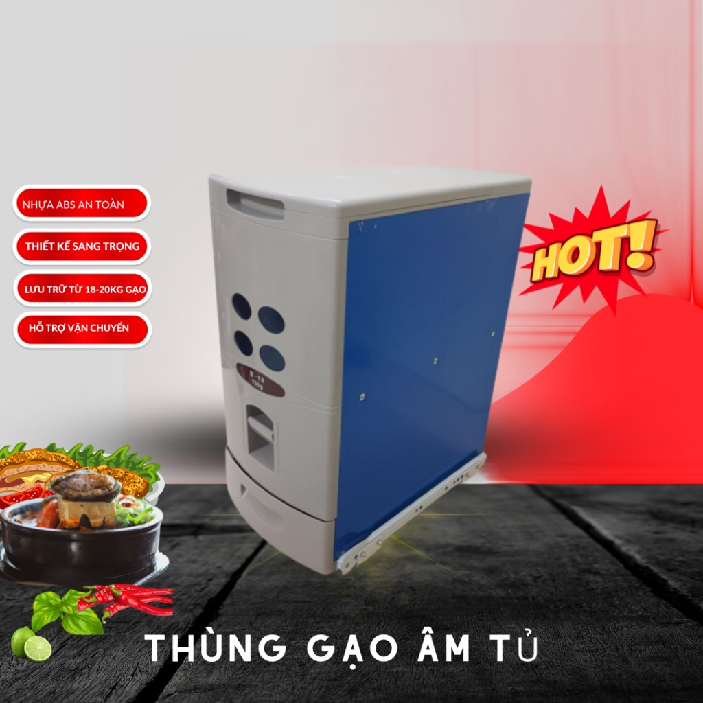 Thùng Đựng Gạo Âm Tủ Có Ray Eurotek Chất Liệu Nhựa Abs Không Độc Hại 45x30x55 (cm)