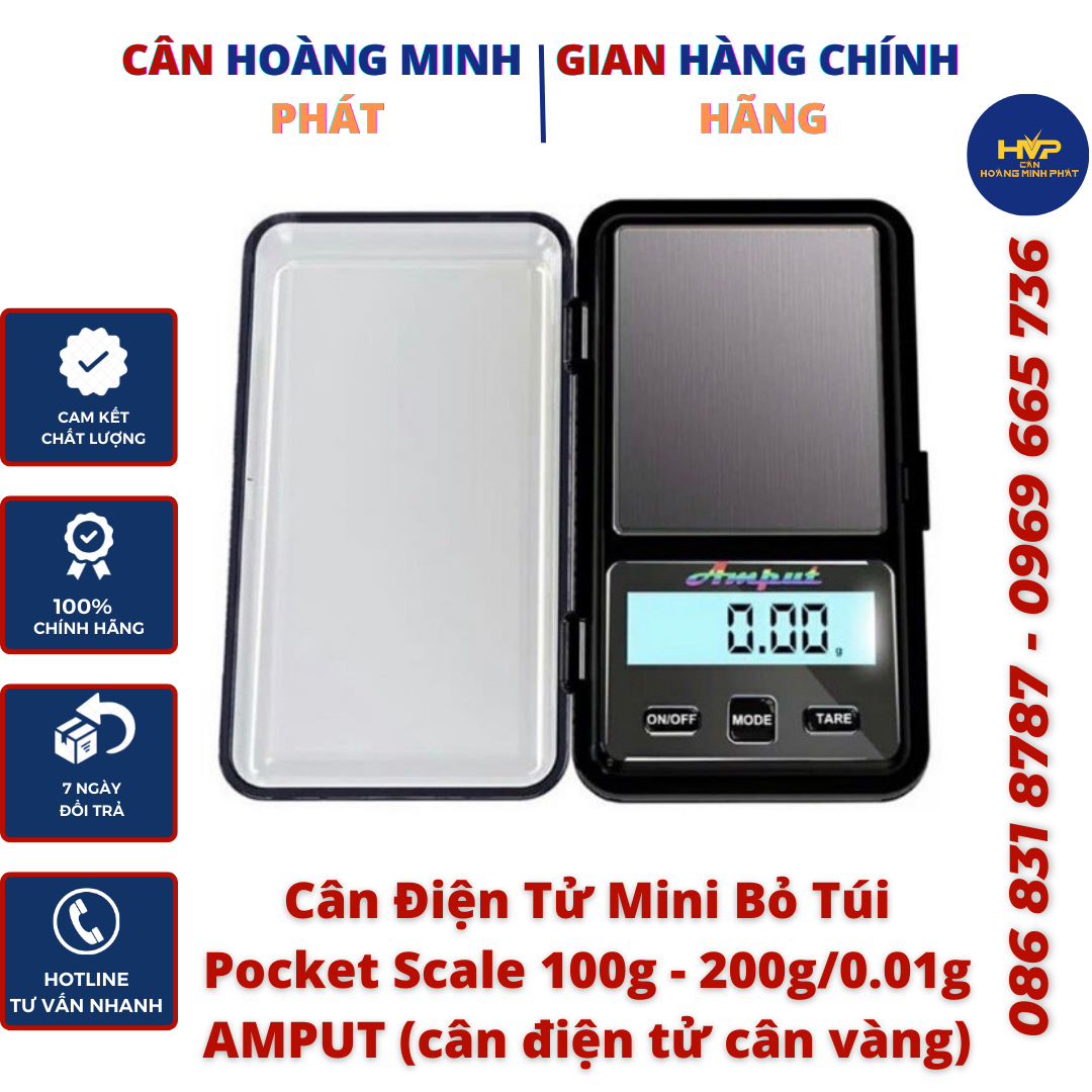 Cân Điện Tử Mini Bỏ Túi Pocket Scale 100g-200g/0.01g AMPUT (cân điện tử cân vàng-cân kỹ thuật) [ CÂN HOÀNG MINH PHÁT