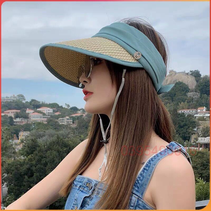 Mũ cói lưỡi trai Chống Nắng Tia Uv nửa đầu Vành rộng Nón hở chóp thời trang nhiều màu cho phái đẹp Phong cách hàn quốc