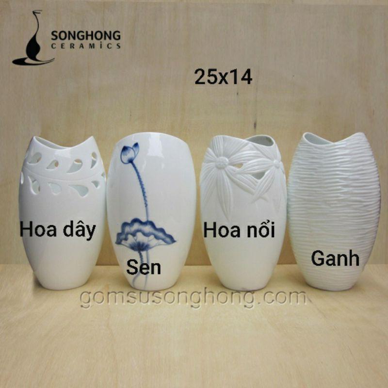 Lọ hoa sứ sương Bát Tràng - Bình cắm hoa dáng miệng cá