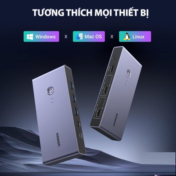 Bộ chuyển KVM 2 cổng HDMI 2.1 độ phân giải 8K@60Hz Ugreen 25961 (2 PC dùng 1 màn hình) hàng chính hãng