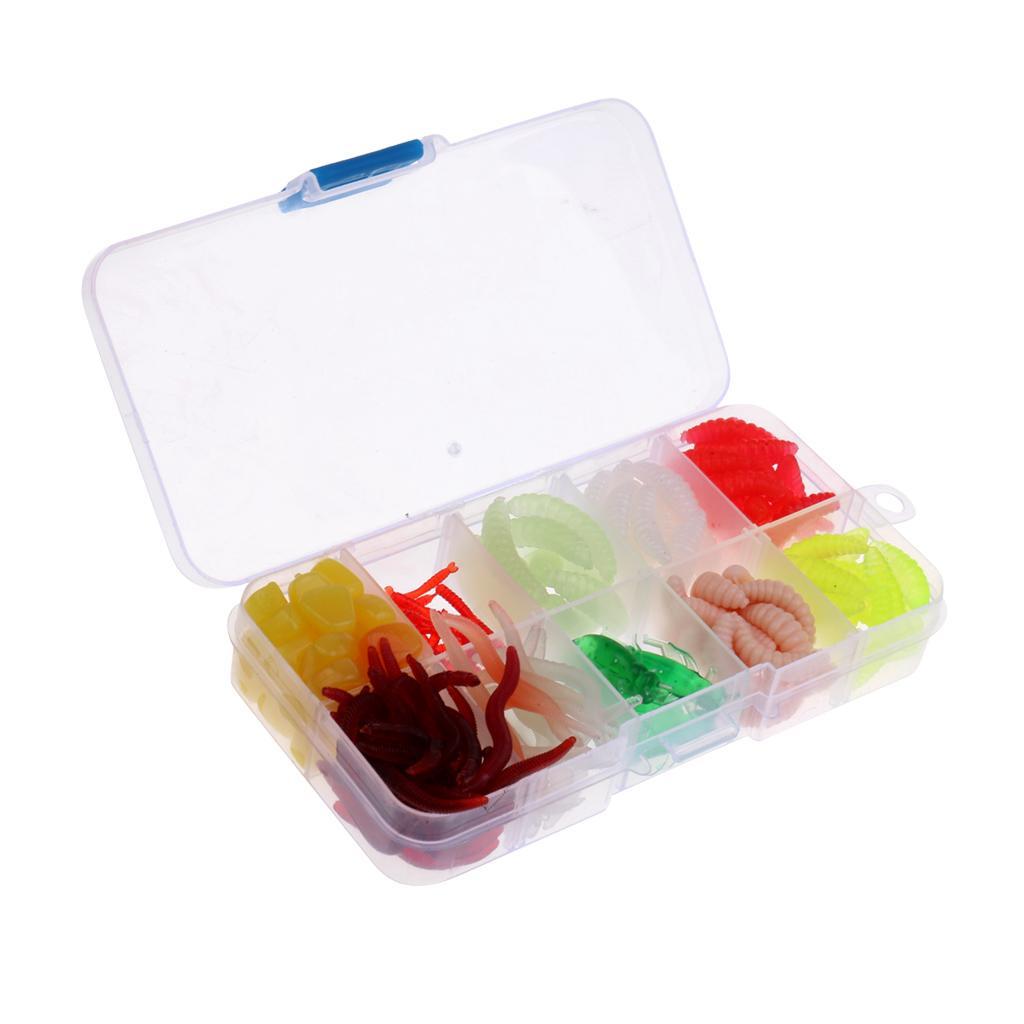 175 Pieces Lifelike Soft Bait Set Artificial Worm Lure Set Cricket Maggot Red Worm Fishing Tackle with Box