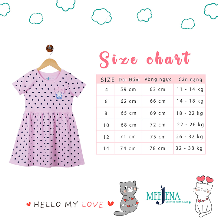 Đầm Bé Gái Chấm Bi 11-38 kg MEEJENA Vải 100% COTTON - 1466