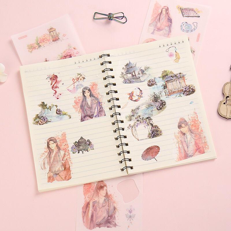 Sticker cute dán sổ laptop trang trí bullet journal vintage dễ thương set 6 tấm ST13