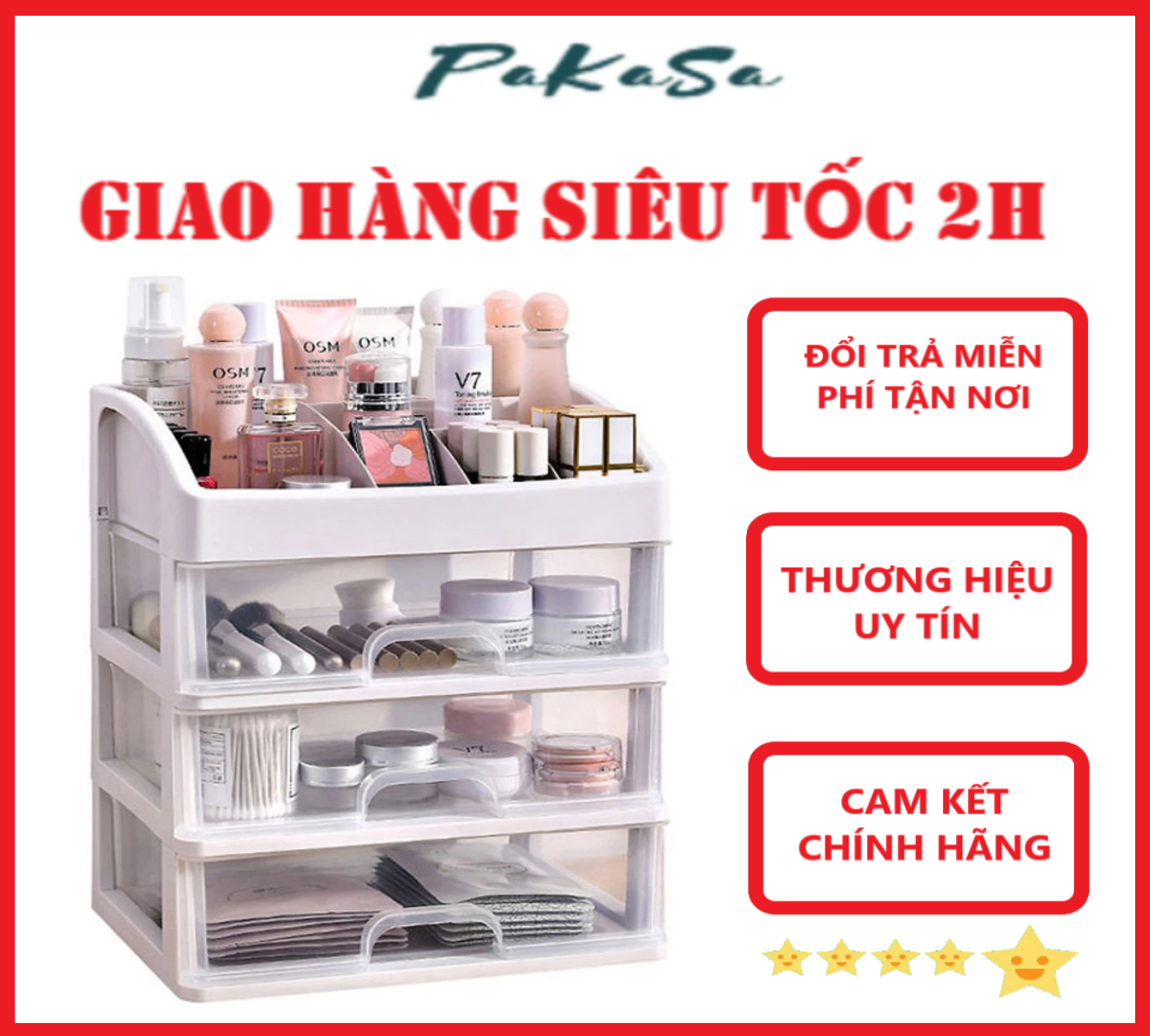 Kệ Đựng Mỹ Phẩm , Đồ Trang Điểm Trong Suốt 4 Tầng 9 Ngăn , Có Ngăn Kéo Bền Đẹp - Hàng Chính Hãng 