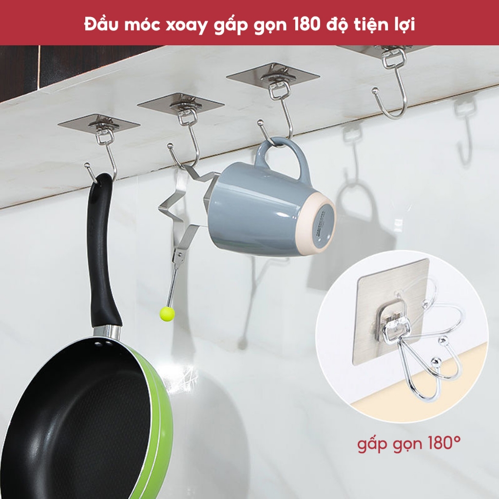 Móc Dán Tường Inox 304 Loại 1 Chân Chịu Lực Đến 20kg Kèm Miếng Dán Tráng Bạc Siêu Dính, Móc Dán Chịu Lực Loại Tốt