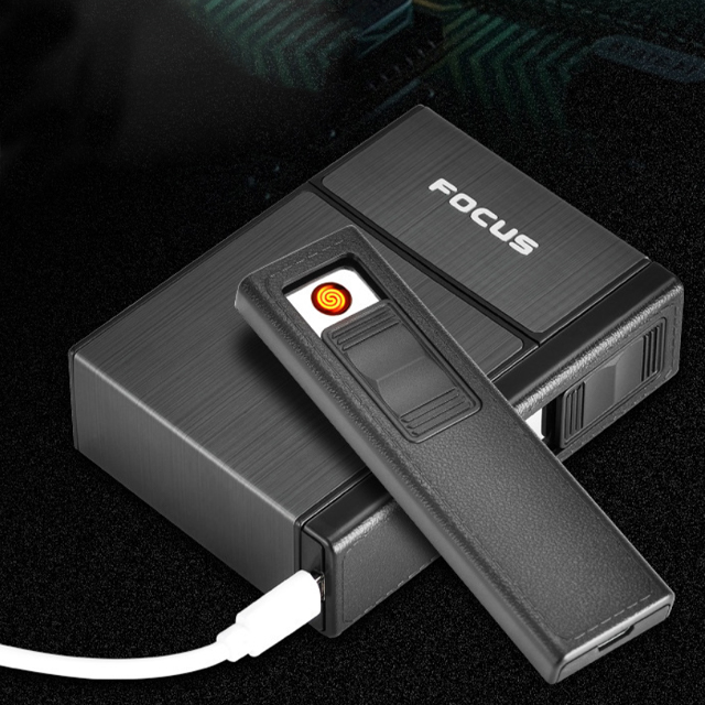 Vỏ Hột Quẹt Bật Lửa Sạc Điện USB Kiêm Hộp Đựng 20 Điếu Focus YH035A Nhỏ Gọn Đẹp Độc Lạ