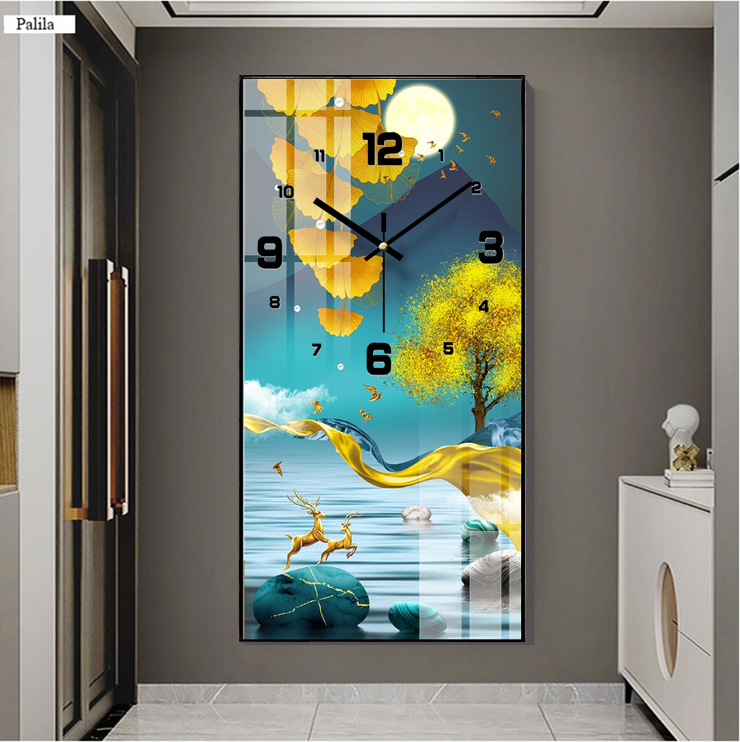Tranh Tráng Gương Động Vật Gắn Kim Trôi Đồng Hồ - Tranh Đồng Hồ Những Chú Hươu Tuyệt Đẹp
