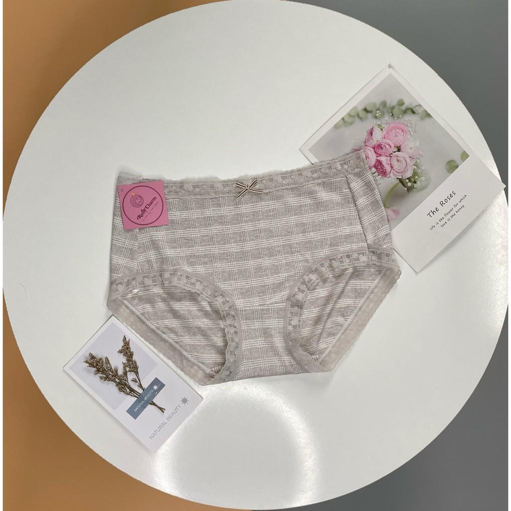 Quần lót cotton co giãn viền ren kẻ ngang đính nơ mềm mịn thoáng mát