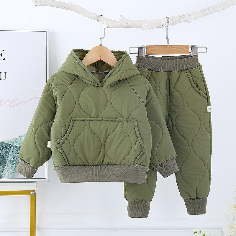 Mùa Đông Trẻ Em Cotton-Áo Đệm Phù Hợp Với Plus Nhung Quần Áo Cho Bé Gái Bé Trai Trang Phục Ấm Áo Khoác + Quần + 2 Chiếc bộ