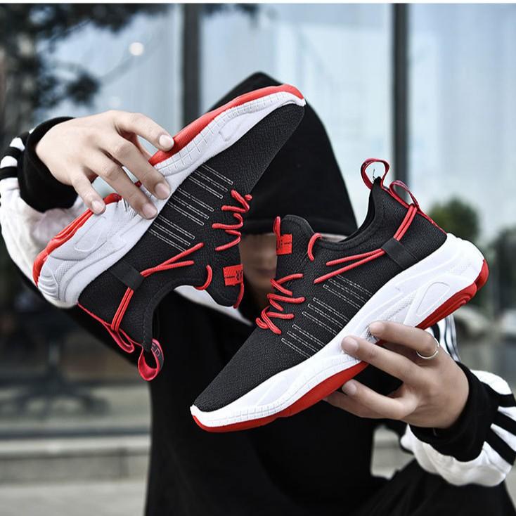 TẶNG lót tăng chiều cao_Giày nam sneaker thể thao vải lưới thoáng mát thời trang giaynam-G219 đỏ đen