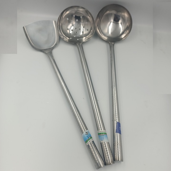 Bộ 3 muôi múc,muôi thủng ,xẻng chiên xào công nghiệp inox cao cấp