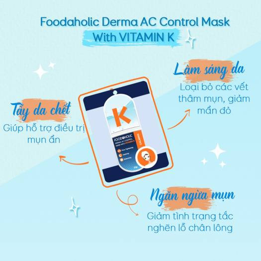 Hộp 10 Mặt Nạ Dưỡng Ẩm Cân Bằng Phục Hồi Giúp Da Thư Giãn Chiết Xuất Vitamin K Foodaholic Derma AC Control Mask 23g x 10