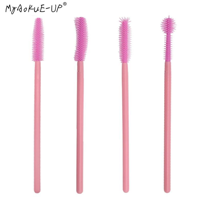 200 Cái/lốc Đầy Đủ Silicon Hồng Kẹp Mi Eyelash Bàn Chải Cho Cây Nối Mi Trang Điểm Mắt Lash Mascara Hoa Dây Applicator