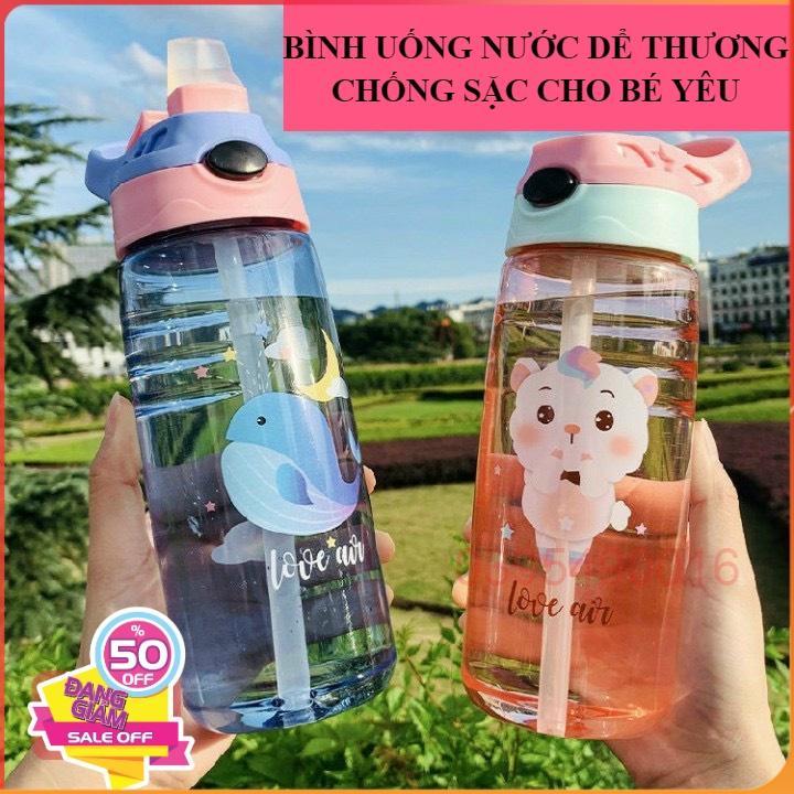 Bình Tập Uống Nước đựng Sữa Chống Sặc 450ml Cao Cấp Có Quai Chịu Nhiệt Tốt An Toàn Cho Bé mang đi học, đi chơi, du lịch
