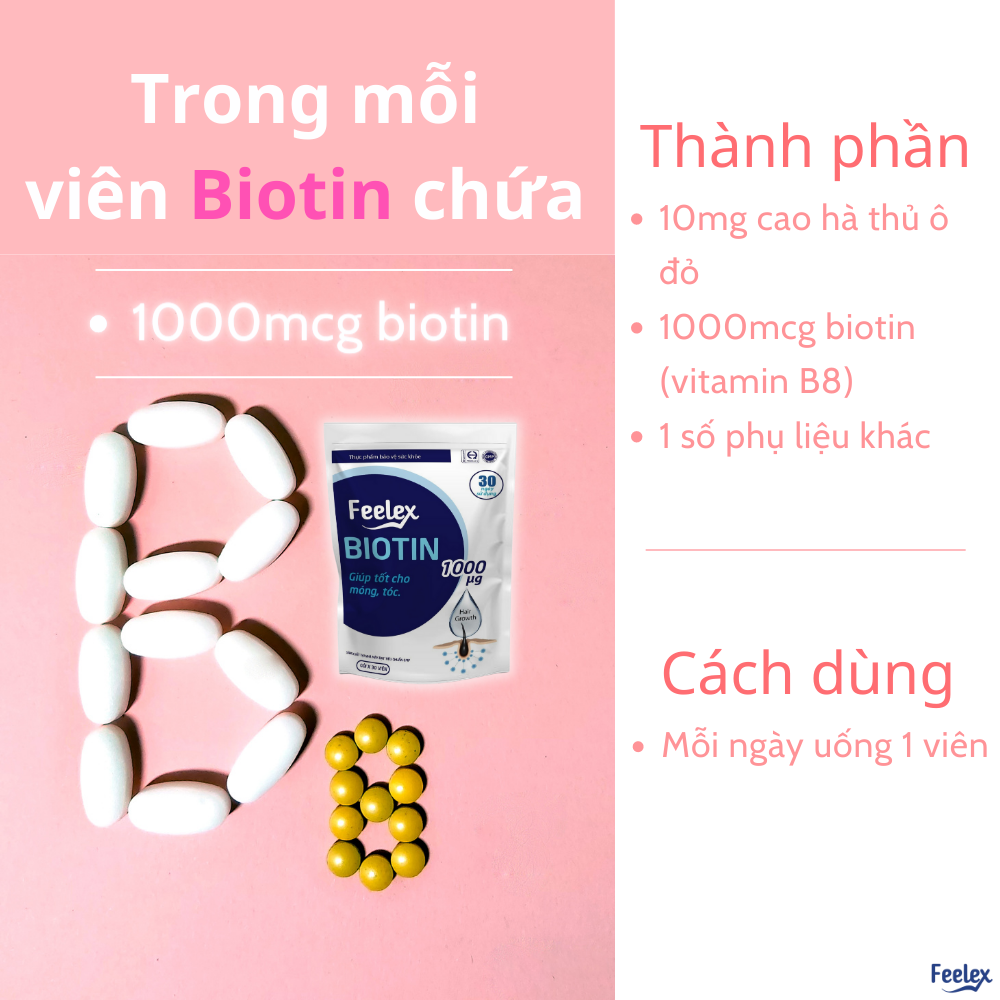 Viên uống Feelex Biotin ngăn rụng tóc, hỗ trợ mọc tóc gói 30 viên