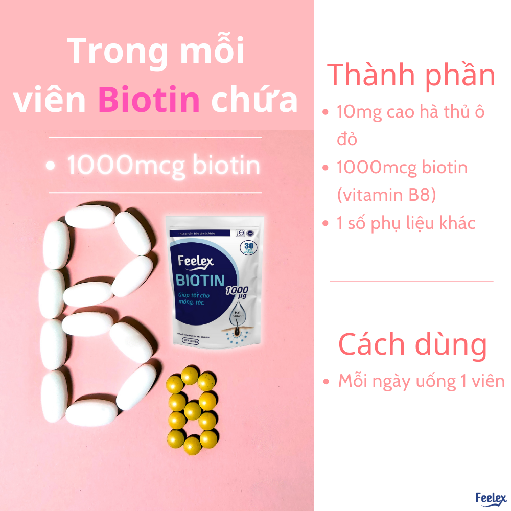 Viên uống Feelex Biotin ngăn rụng tóc, hỗ trợ mọc tóc gói 30 viên (30 Ngày)