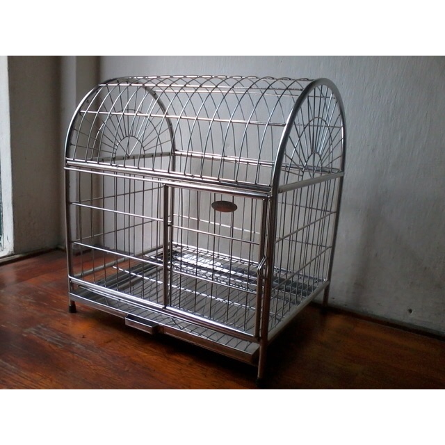 Chuồng chó mèo inox mái vòm cỡ đại - kèm khay hứng