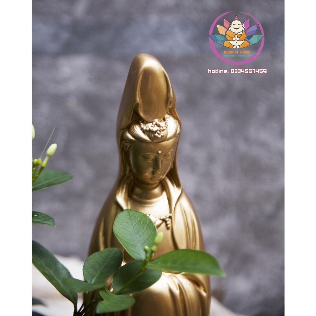 Tượng Mẹ Quan Âm cao 40cm màu vàng đồng gold trang trí nội thất nhà cửa- phong thủy- thờ cúng